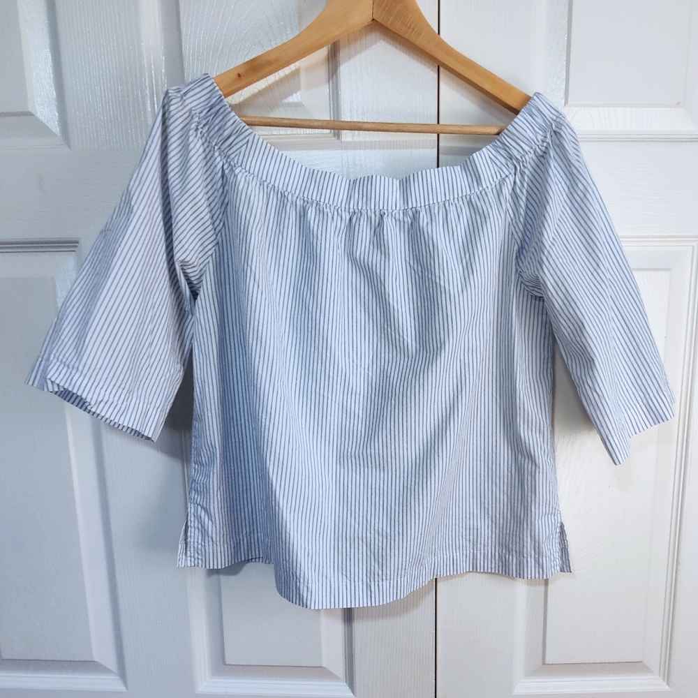 Madewell blue and white striped off the shoulder top